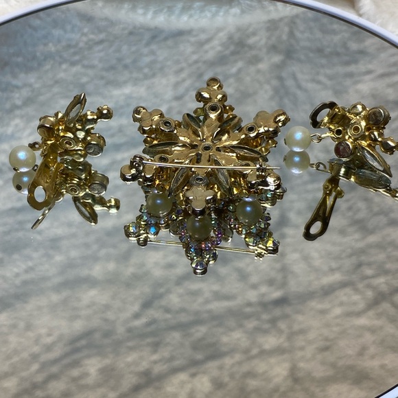 VINTAGE JULIANA D&E AB RHINESTONE FAUX PEARL STAR BROOCH PIN & EARRING SET #786 - Picture 13 of 16